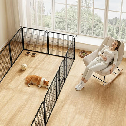 Yaheetech Wide Panel Dog Playpen, 6 Panels 32 inch High Pet Pen with Gate, Portable Indoor Outdoor Fence for Medium/Large Breed Dogs