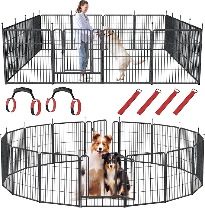 Musen Dog Playpen Indoor Outdoor, 16 Panels Dog Pen 32" Height Dog Fence Exercise with Doors for Large/Medium/Small Dogs, Portable Pet Playpen for Yard RV Camping, Hammer Paint Finish (Patent Pending)