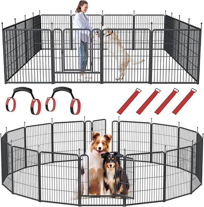 Musen Dog Playpen Indoor Outdoor, 16 Panels Dog Pen 32" Height Dog Fence Exercise with Doors for Large/Medium/Small Dogs, Portable Pet Playpen for Yard RV Camping, Hammer Paint Finish (Patent Pending)