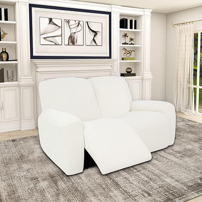 Easy-Going 100% Dual Waterproof Recliner Loveseat Cover, 6-Pieces Stretch Relining Sofa Cover with Pocket, Jacquard 2 Seat Sofa Slipcover Leakproof Washable (Loveseat, Cream)