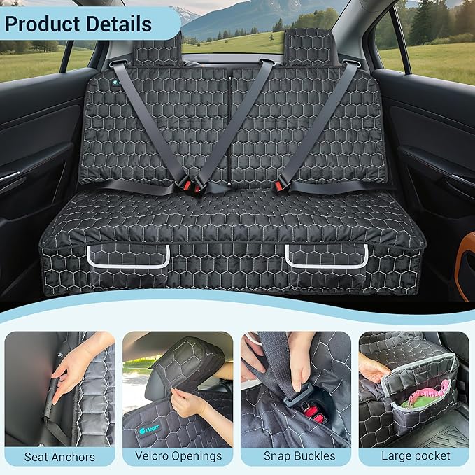 Meginc Dog Seat Covers for Tesla Model Y, Heavy Duty Bench Seat Cover with Headrest for Model Y, Non Slip Waterproof Back Seat Cover for Cars Armrest Compatible Car Seat Protector for Kids and Dogs