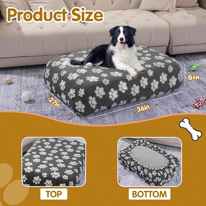 BALAPET Washable Dog Bed Cover 100% Waterproof, Soft Plush Velvet Dog Bed Covers Replacement Only, Fitted Reusable Cover for Pet Mat Bed(Dark Gray,36x27x6in)