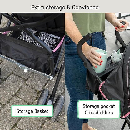 Ingenuity 3D Mini Convenience Stroller – Lightweight Stroller with Compact Fold, Multi-Position Recline, Canopy with Pop Out Sun Visor and More – Umbrella Stroller for Travel, Pink