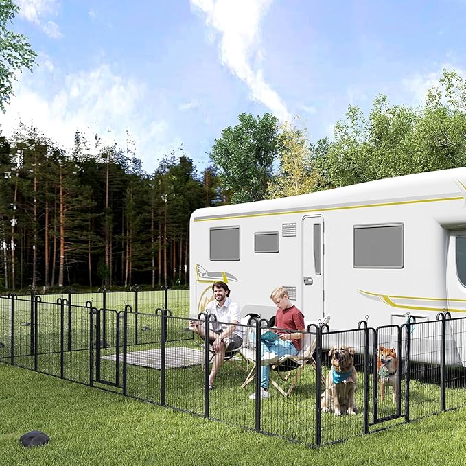 Kfvigoho Dog Playpen Outdoor 24 Piece Panels Heavy Duty Dog Fence 47" Height Anti-Rust with Doors Portable for RV Camping Yard, Total 54FT, 227 Sq.ft, Snowy Black
