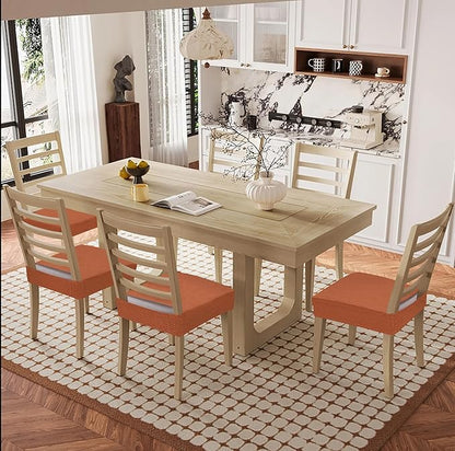 Smiry Waterproof Seat Covers for Dining Room Chairs Set of 8, Stretch Jacquard Removable Washable Chair Seat Slipcovers Protector, No Rear Covers, Rust
