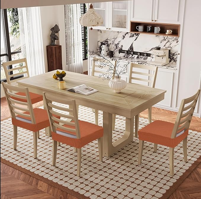 Smiry Waterproof Seat Covers for Dining Room Chairs Set of 2, Stretch Jacquard Removable Washable Chair Seat Slipcovers Protector, No Rear Covers, Rust