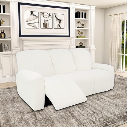 Easy-Going 100% Dual Waterproof Recliner Sofa Cover, 8-Pieces Stretch Relining Couch Cover with Pocket, Jacquard 3 Seat Sofa Slipcover Leakproof Washable (Sofa, Cream)