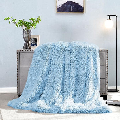 JONIYEAR Extra 2.8" Long Hair Fluffy Faux Fur Throw Blanket 50" x 60", Luxury Soft Decorative Fuzzy Furry Blankets for Couch, Cozy Plush Shaggy Blankets for Sofa Bed, Cute Lovely Blanket for Pet, Blue