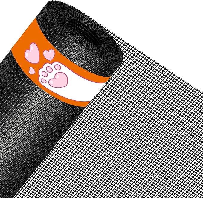 MAGZO Pet Proof Window&Door Screen Replacement Mesh, 35" W x 86" L, Best Vinyl Coated Polyester Dog Cat Protector Heavy Duty, Net Netting Curtain Wire Roll Repair Kit for Patio/Porch/Sliding, Black