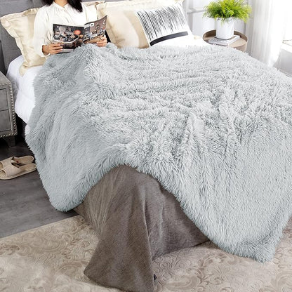 JONIYEAR Oversized Decorative Fluffy Faux Fur Throw Blanket Twin Size 60" x 71",Soft Large Luxury Lightweight Furry Blanket, Accent Cozy Shaggy Plush Thick Warm Fuzzy Blankets for Winter Bed Sofa,Grey