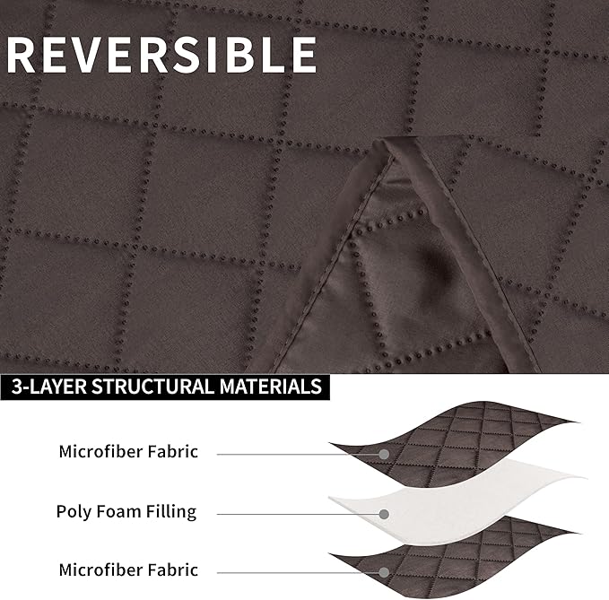 Easy-Going Oversized Recliner Reversible Couch Cover for 3 Seat Recliner, Split Sofa Cover for Each Seat with Elastic Straps for Kids, Dogs, Pets (3 Seater, Chocolate/Chocolate)