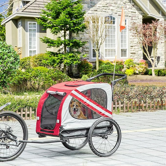 Aosom 2-in-1 Pet Bike Trailer for Small Medium Dogs, Road-Visibility Dog Stroller Bicycle Carrier, Weather-Strong Bike Wagon Trailer Sidecar Attachment