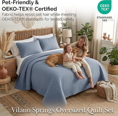 Southshore Fine Living, Inc. Queen Quilt Set, Full Size Bedspread with 2 Matching Pillow Shams, Soft Microfiber Lightweight Quilts, Queen Size Coverlet, Easy Care Machine Washable, Slate Blue
