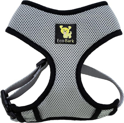 EcoBark Gray Dog Harness - Eco-Friendly Max Comfort Harnesses - Luxurious Soft Mesh Halter - Over The Head Harness Vest- No Pull and No Choke
