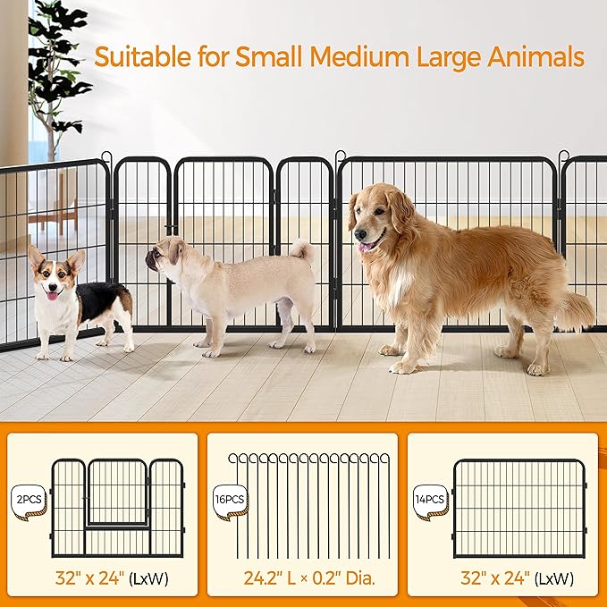 Yaheetech Wide Panel Dog Playpen, 16 Panels 24 inch High Pet Pen with Gate, Portable Indoor Outdoor Fence for Small/Medium Breed Dogs