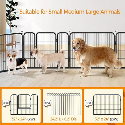 Yaheetech Wide Panel Dog Playpen, 16 Panels 24 inch High Pet Pen with Gate, Portable Indoor Outdoor Fence for Small/Medium Breed Dogs