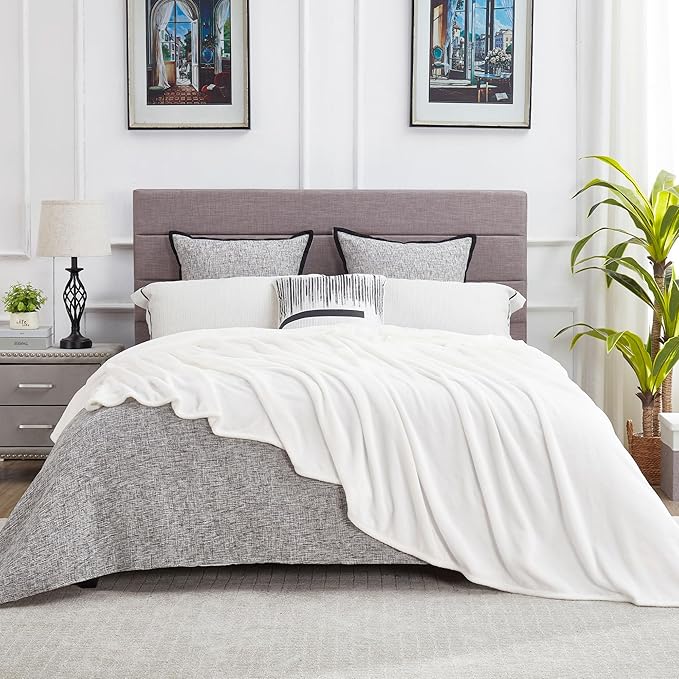 DREAMNINE Extra Large Solid Soft Comfy Fluffy Fleece Bed Blanket King Size 90" x 108", Luxury Decorative Fuzzy Blankets for Bedroom, Big Cozy Shaggy Warm Flannel Blanket for Winter Autumn Pet, White