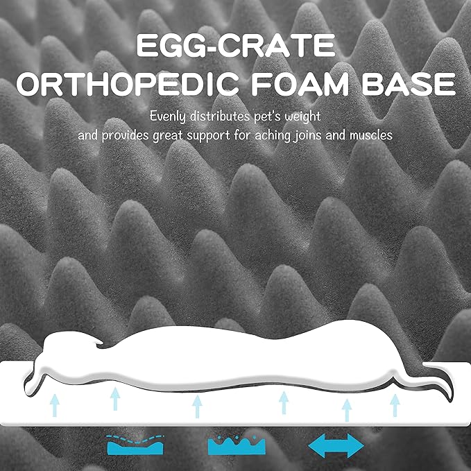 Dog Bed Mats for Large Big Dog - Orthopedic Dog Pet Durable Crate Bed Mattress of Thick Egg Foam Crate, Rose Plush Washable Cover, Waterproof Lining and Non-Slip Bottom(L(36''x27''x3''), Grey Side)