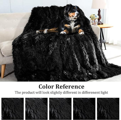JONIYEAR Oversized Decorative Fluffy Faux Fur Throw Blanket Twin Size 60" x 71",Soft Large Luxury Lightweight Furry Blanket,Accent Cozy Shaggy Plush Thick Warm Fuzzy Blankets for Winter Bed Sofa,Black