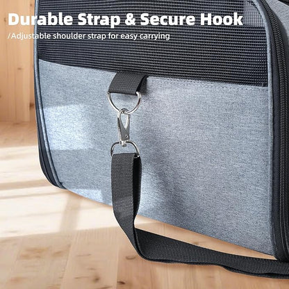 AIWIKIDE Lightweight Waterproof Cat Carrier - Foldable Design w/Full Cover for Security, Includes Collapsible Bowl, Grey