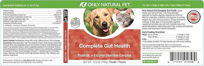 Only Natural Pet Complete Gut Health Complex - Probiotics & Digestive Enzyme Supplement for Dogs & Cats - Promotes Healthy Digestion, Immune System, Nutrient Absorption - Made in USA -3.5oz Powder