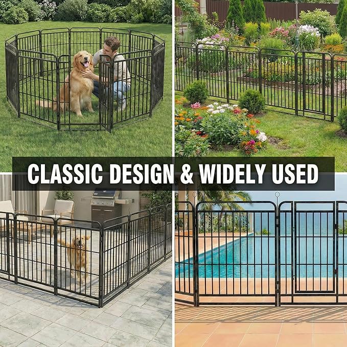 Dog Playpen Outdoor 8 Panels 32'' Rustproof Metal Dog Fence with Gate Small Medium Portable Large Dog Play Pen 18FT, 48 Sq.ft for RV Camping, Trips, Play Yard