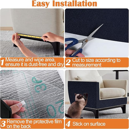 Cat Scratch Furniture Protector - 118" x 13.8" Trimmable Self-Adhesive Cats Claws Scratch Pads, DIY Cat Climbing Couch Protector for Scratch Post Cat Tree Replacement Indoor (Dark Blue)