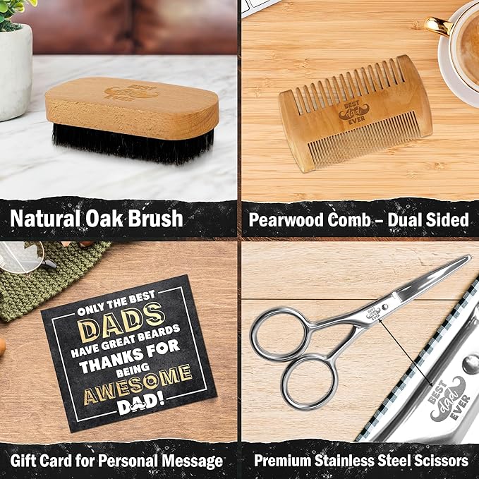AXIARA Christmas Dad Gifts from Daughter Son - Beard Kit for Men Grooming and Care with Brush, Comb, Scissors & Storage Bag - Best Dad Ever Gifts for Dads Father Stepdad, Beard Growth Kit for Men