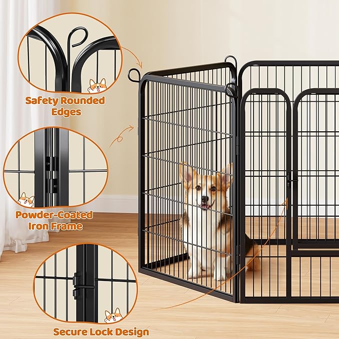 Yaheetech Wide Panel Dog Playpen, 6 Panels 32 inch High Pet Pen with Gate, Portable Indoor Outdoor Fence for Medium/Large Breed Dogs