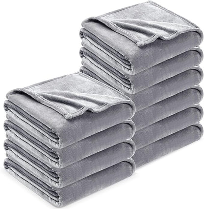 DREAMNINE Pack of 10 Soft Fuzzy Fleece Throw Blanket for Couch Sofa 50" x 60", Decorative Solid Lightweight Velvet Blankets for Chair, Cozy Accent Shaggy Plush Flannel Blanket for Bedroom, Grey
