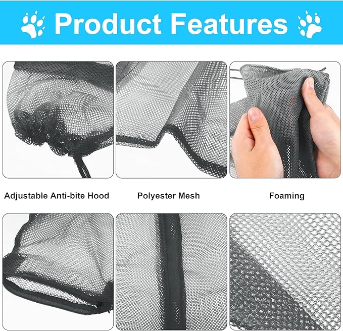 Patelai 5 Pcs Cat Bathing Bag Set Cat Grooming Bag Adjustable Pet Shower Net Muzzles Nail Clipper Tick Remover Tool Massage Brush(Grey-White)