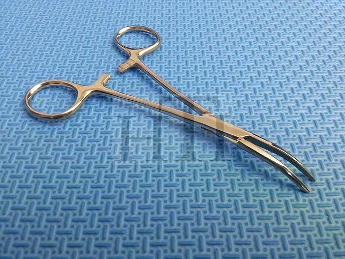 HTI Dog CAT PET Hair Puller Remover Stainless Steel Hemostat Locking Forceps 5.5" Curved Full Serrated (Silver)