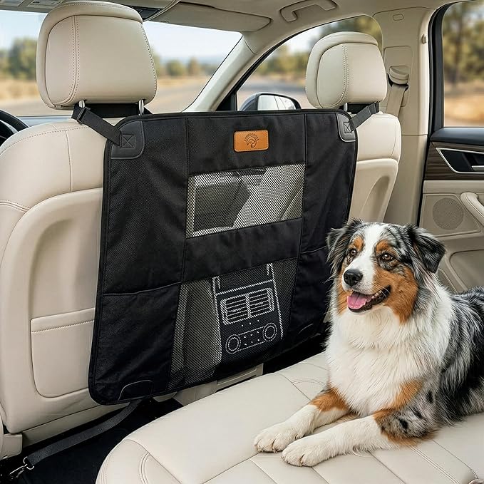 Dog Car Backseat Barrier – Padded Durable Nylon Net Pet Barrier with Mesh Windows | Vehicle Travel Dog Fence, Universal Fit for All Cars, SUVs & Trucks, Easy to Install and Adjust