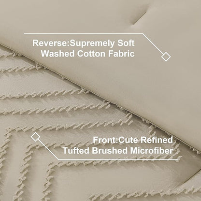 Litanika Light Hazel Full Size Comforter Set with Sheets - 7 Pieces Bed in a Bag Full Boho Tufted Complete Bedding Sets with Comforter, Sheets, Pillowcases & Shams