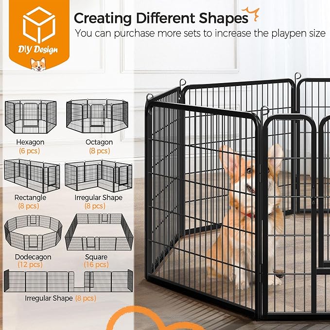 Yaheetech Wide Panel Dog Playpen, 16 Panels 32 inch High Pet Pen with Gate, Portable Indoor Outdoor Fence for Medium/Large Breed Dogs