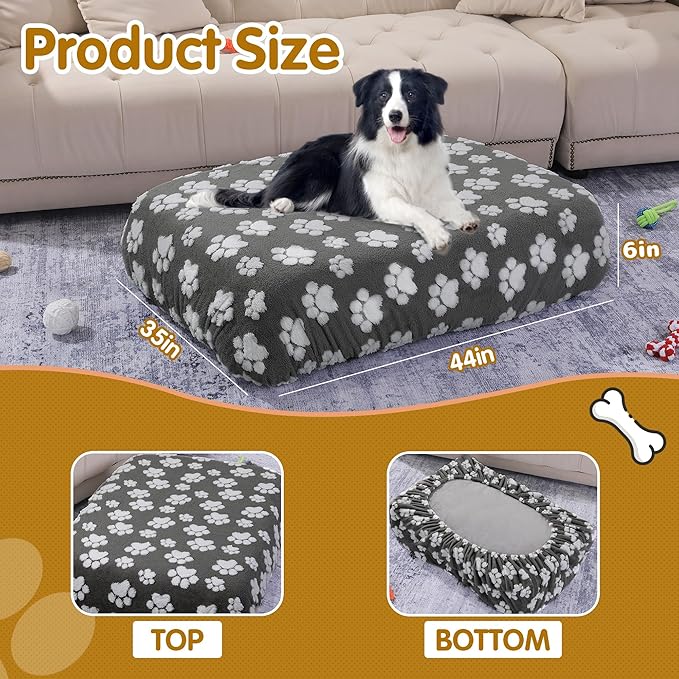 BALAPET Washable Dog Bed Cover 100% Waterproof, Soft Plush Velvet Dog Bed Covers Replacement Only, Fitted Reusable Cover for Pet Mat Bed(Dark Gray,44x35x6in)
