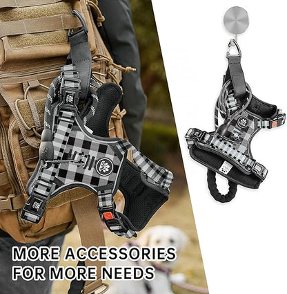 NESTROAD No Pull Dog Harness with Leash, Reflective No Choke Pet Vest Harness,Adjustable Soft Padded Dog Harness with Easy Control Handle for Large Dogs(Checkered Black,Large)