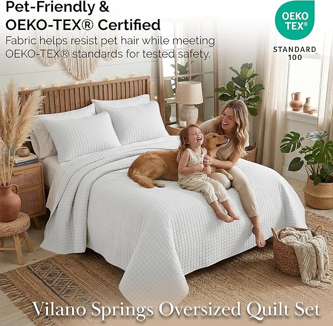 Southshore Fine Living, Inc. XL Twin Quilt Set, Microfiber Quilted Bedspread, White Bedding Twin Coverlet w/Pillow Sham, Pet Hair Resistant Bedding Coverlet Set, Quilted Comforter, Bright White Quilt