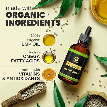 Billion Pets - Hemp Oil for Dogs and Cats - Helps with Anxiety, Pain, Stress, Sleep, Arthritis, Seizures Relief - Hip and Joint Support - Calming Drops
