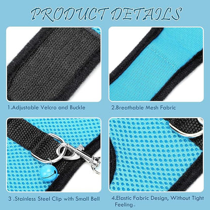 SATINIOR 2 Sets Guinea Pig Harness and Leash Adjustable Soft Mesh Harness Bell No Pulling Comfort Vest for Baby Ferret Rats Hamster Bunny Rabbit Chinchilla and Small Pet(Blue, Black,L)