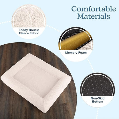 Orthopedic Dog Bed - 33in Medium Dog Bed with Supportive Bolster, Nonslip Bottom, and Removable Washable Cover - Memory Foam Puppy Bed for Medium Dogs - Dog Products by PETMAKER (Cream)