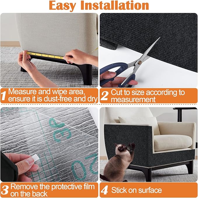 Cat Scratch Furniture Protector - 100" x 13.8" Trimmable Self-Adhesive Cats Claws Scratch Pads, DIY Cat Climbing Couch Protector for Scratch Post Cat Tree Replacement Indoor (Black)