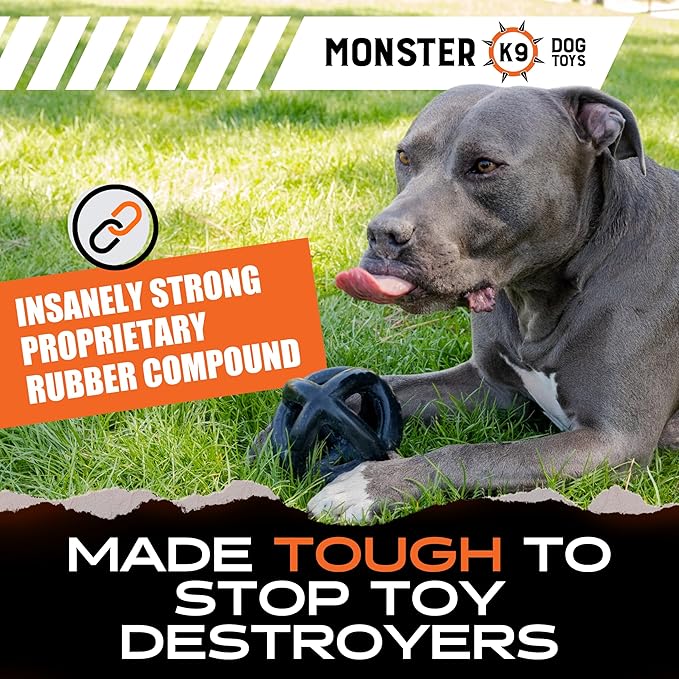 Monster K9 Ring Ball — for Toughest Chewers – Lifetime Guaranteed - Durable Dog Toy for Aggressive Chewers - Safe, Non-Toxic Natural Rubber - Chew, Tug & Fetch - Heavy Duty - 5.5” Solid Rubber