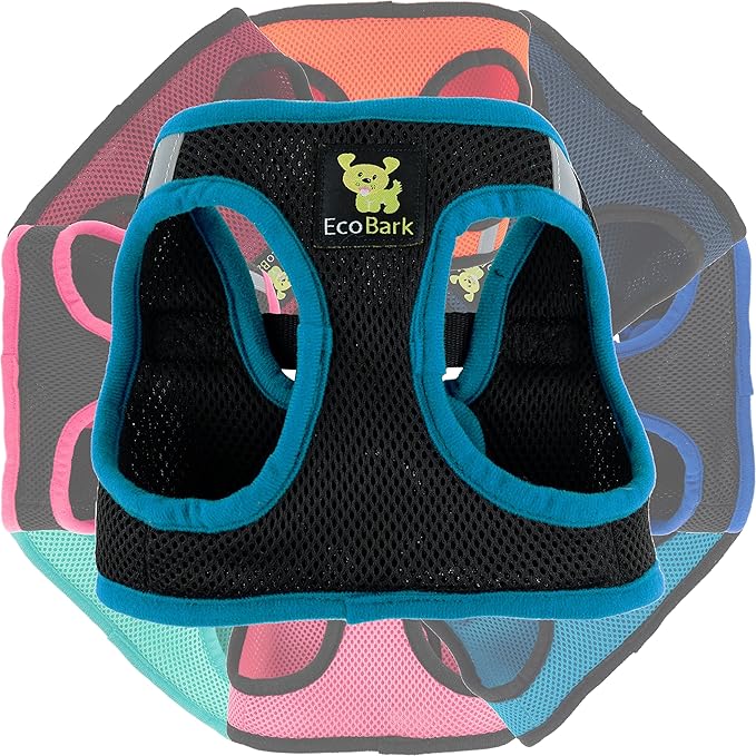 EcoBark Step in Dog Harness - Eco-Friendly Dog Harnesses for Small and Medium Breed Dogs - Reflective and Adjustable Body Halter Vest - Soft Mesh Toy Breed Harness (Black and Teal, Large)