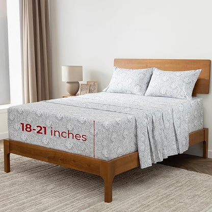 Mellanni Extra Deep California King Sheets - 4 PC Iconic Collection Bedding - Luxury, Ultra Soft, Cooling Bed Sheets - Wrinkle, Fade, Stain Resistant (Cal King, Paisley Gray)