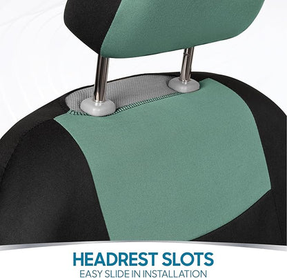 BDK PolyPro Car Seat Covers Full Set in Mint on Black – Front and Rear Split Bench Seat Covers Accessories for Auto Trucks Van SUV,Easy to Install