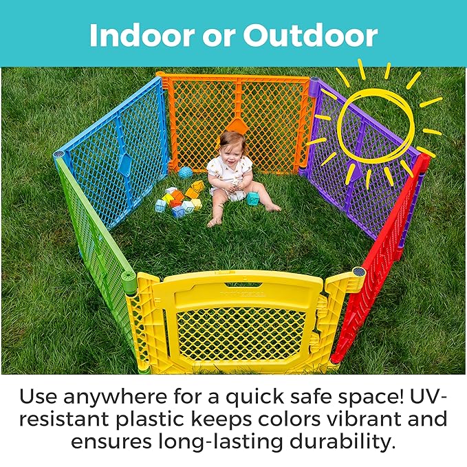 Toddleroo by North States - Superyard Colorplay Ultimate Play Yard: Freestanding 6 Panel Baby Playpen - Indoor/Outdoor Use - Made in USA - Encloses Up to 18.5 Square Feet - 26 Inches Tall - Colorplay