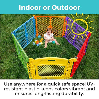 Toddleroo by North States - Superyard Colorplay Ultimate Play Yard: Freestanding 6 Panel Baby Playpen - Indoor/Outdoor Use - Made in USA - Encloses Up to 18.5 Square Feet - 26 Inches Tall - Colorplay