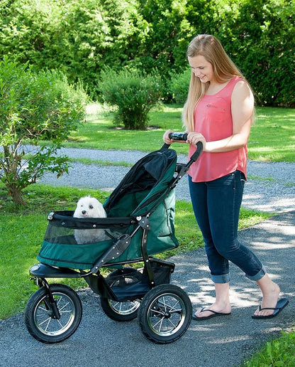Pet Gear No-Zip Jogger Pet Stroller for Cats/Dogs, Zipperless Entry, Airless Tires, Easy One-Hand Fold, Cup Holder + Storage Basket, New Forest Green
