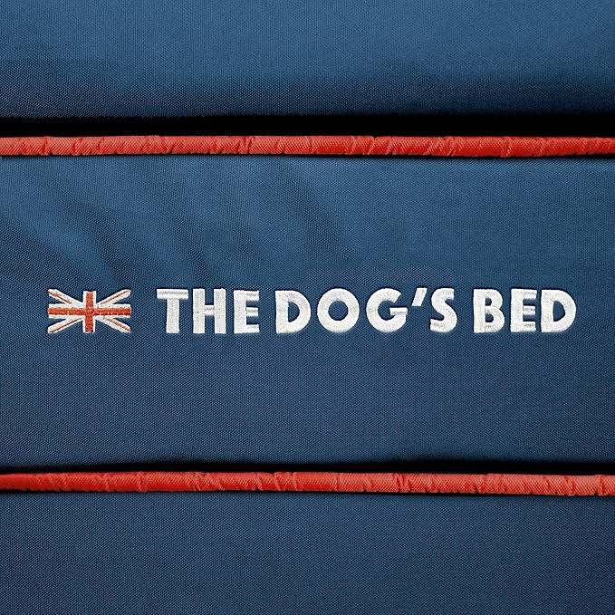 The Dog’s Bed Orthopedic Memory Foam Dog Bed with Bolsters for Medium Dogs, High Density Support Mattress, Low Front Entry, Removable Washable Cover, Oxford Fabric, Blue with Dark Red Trim, Medium